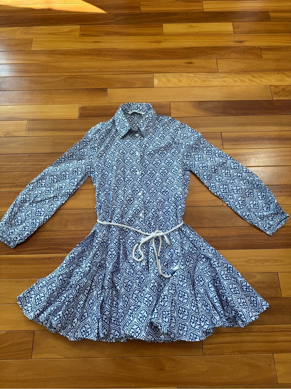Zara Blue and White Printed Midi Dress
